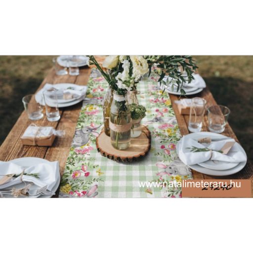 Húsvéti nyuszi ,zöld kockás asztali futó 1,2x0,5m