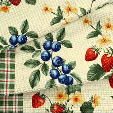 Strawberry and blueberry patterned 50 cm wide waffle fabric