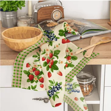 Strawberry and blueberry patterned 50 cm wide waffle fabric