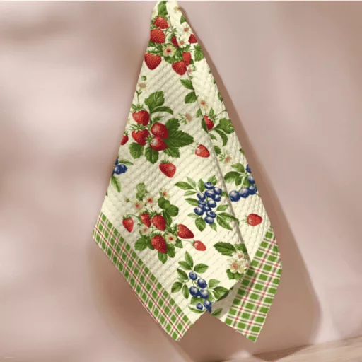 Szamóca és áfonya mintás 50 cm széles darázs szövet