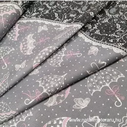 Szürke esernyő mintás pamutvászon