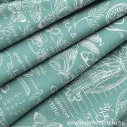  Flóra & Fauna - Vízzöld és fehér mintás vastag pamutvászon