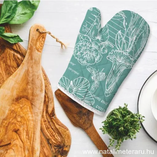 Flóra & Fauna - Vízzöld és fehér mintás vastag pamutvászon