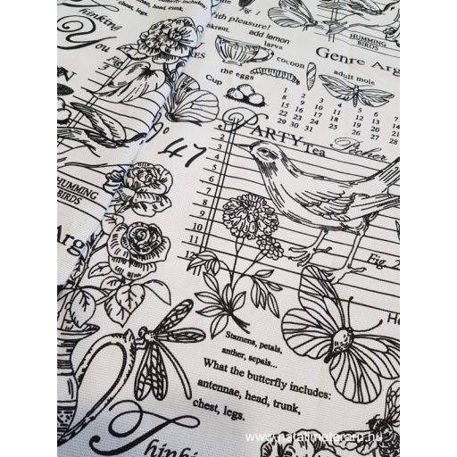 Flóra & Fauna - Fehér alapon fekete mintás vastag pamutvászon