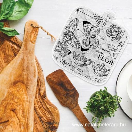 Flóra & Fauna - Fehér alapon fekete mintás vastag pamutvászon