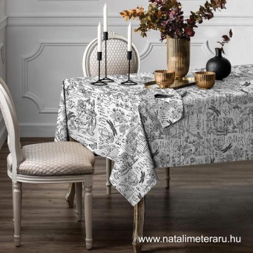 Flóra & Fauna - Fehér alapon fekete mintás vastag pamutvászon