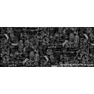 Flóra & Fauna - Fekete alapon fehér mintás vastag pamutvászon Flóra & Fauna - Fekete alapon fehér mintás vastag pamutvászon