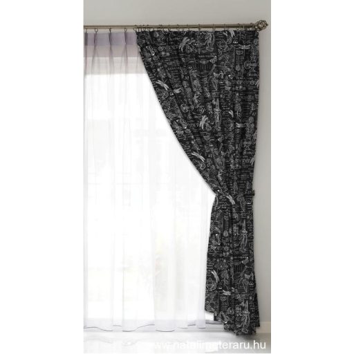 Flóra & Fauna - Fekete alapon fehér mintás vastag pamutvászon
