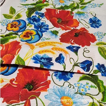 Poppy-patterned-wheat-ear-patterned waffle fabric, 50cm wide