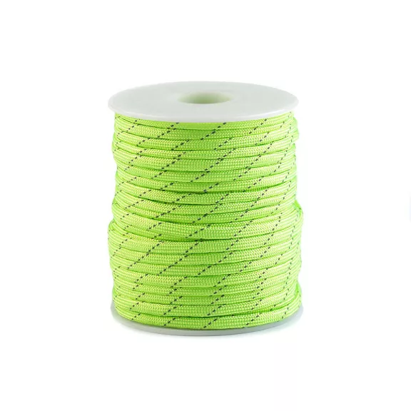 Ejtőernyő zsinór Ø4 mm fényvisszaverő cérnával - 1 neon zöld (25 m-es csomagolás) Ejtőernyő zsinór Ø4 mm fényvisszaverő cérnával - 1 neon zöld (25 m-es csomagolás)