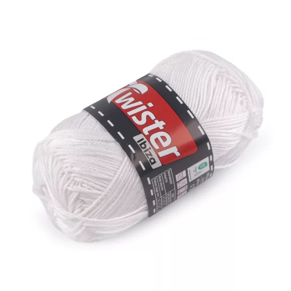 Pamut kötőfonal Twister Ibiza 50 g - 1 (10) fehér (5 db-os csomagolás) Pamut kötőfonal Twister Ibiza 50 g - 1 (10) fehér (5 db-os csomagolás)