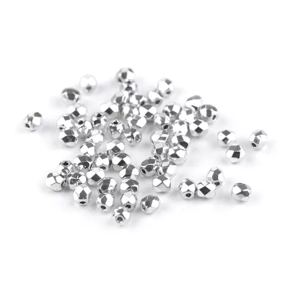 Csiszolt üveggyöngy tűzgyöngy 3 mm - 3 00030/27000 ezüst (5 g-os csomagolás) Csiszolt üveggyöngy tűzgyöngy 3 mm - 3 00030/27000 ezüst (5 g-os csomagolás)