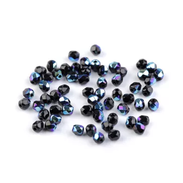   Csiszolt üveggyöngy tűzgyöngy 3 mm - 8 23980/28701 fekete AB (50 g-os csomagolás)