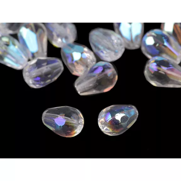 Üveg gyöngyök csiszolt könnycseppekkel 7x10 mm - 2 crystal AB (80 g-os csomagolás) Üveg gyöngyök csiszolt könnycseppekkel 7x10 mm - 2 crystal AB (80 g-os csomagolás)