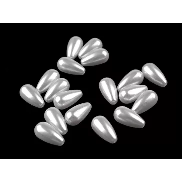  Viaszolt műanyag gyöngyök / teklagyöngy Glance csepp 10x20 mm - fehér (100 g-os csomagolás)