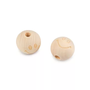   Nem lakkozott fa csillag gyöngyök, smajl Ø20 mm - 2 természetes világos smile (10 db-os csomagolás)