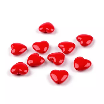   Műanyag gyöngyök szív 17x18 mm - piros (10 db-os csomagolás)
