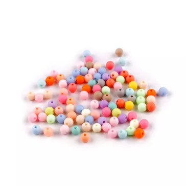   Műanyag gyöngyök matt, gumis velülettel Ø6 mm - mix (100 g-os csomagolás)
