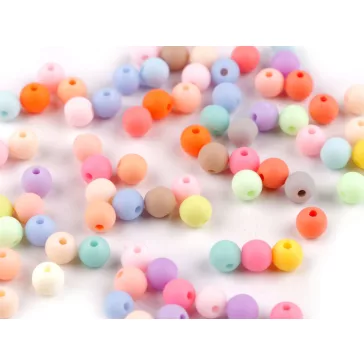   Műanyag gyöngyök matt, gumis velülettel Ø6 mm - mix (100 g-os csomagolás)