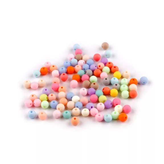 Műanyag gyöngyök matt, gumis velülettel Ø6 mm - mix (500 g-os csomagolás) Műanyag gyöngyök matt, gumis velülettel Ø6 mm - mix (500 g-os csomagolás)