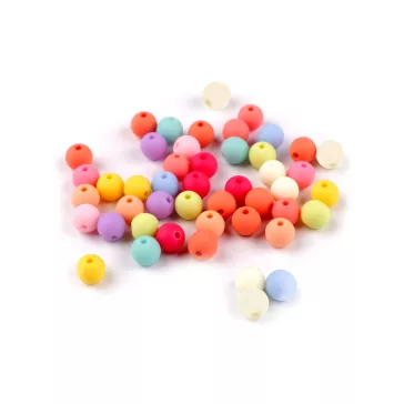  Műanyag gyöngyök matt, gumis velülettel Ø8 mm - mix (100 g-os csomagolás)