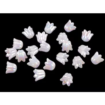   Műanyg gyöngy AB hatás virág harang / szoknya 12x14 mm - gyöngyházfehér AB (200 db-os csomagolás)
