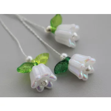   Műanyg gyöngy AB hatás virág harang / szoknya 12x14 mm - gyöngyházfehér AB (200 db-os csomagolás)