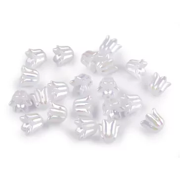   Műanyg gyöngy AB hatás virág harang / szoknya 12x14 mm - gyöngyházfehér AB (200 db-os csomagolás)