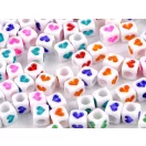 Szivecske mintás műanyag kocka gyöngy 6 mm - mix (100 g-os csomagolás) Szivecske mintás műanyag kocka gyöngy 6 mm - mix (100 g-os csomagolás)