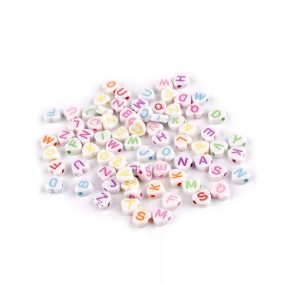 Műanyag gyöngyök szívbetűkkel Ø7 mm - 1 mix fehér (500 g-os csomagolás) Műanyag gyöngyök szívbetűkkel Ø7 mm - 1 mix fehér (500 g-os csomagolás)