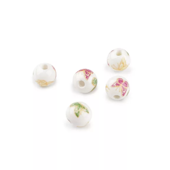 Porcelán gyöngy virággal Ø10 mm - 1 sárga pillangó (5 db-os csomagolás) Porcelán gyöngy virággal Ø10 mm - 1 sárga pillangó (5 db-os csomagolás)