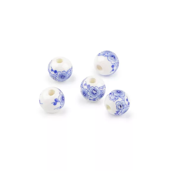 Porcelán gyöngy virággal Ø10 mm - 3 kék virág (5 db-os csomagolás) Porcelán gyöngy virággal Ø10 mm - 3 kék virág (5 db-os csomagolás)