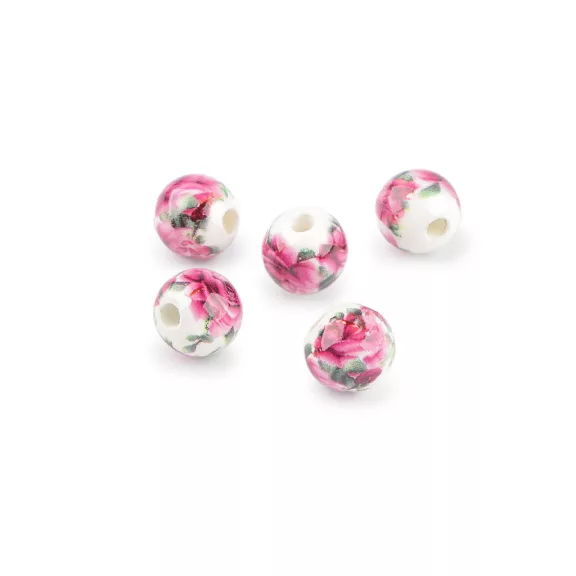 Porcelán gyöngy virággal Ø10 mm - 4 lilarózsás rózsa (5 db-os csomagolás) Porcelán gyöngy virággal Ø10 mm - 4 lilarózsás rózsa (5 db-os csomagolás)