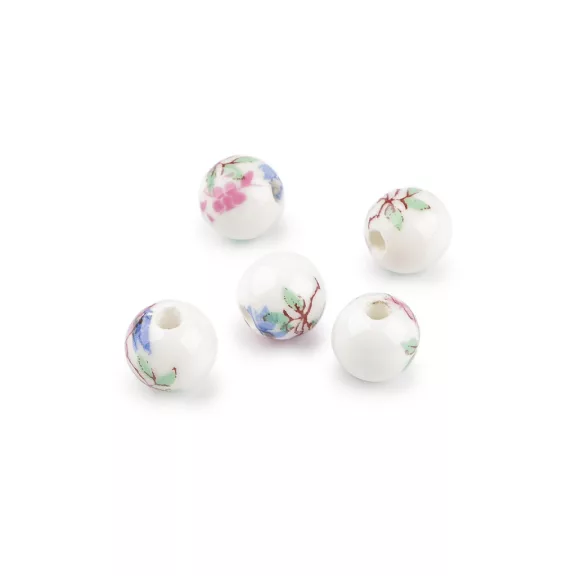 Porcelán gyöngy virággal Ø10 mm - 5 rózsaszín rózsa (5 db-os csomagolás) Porcelán gyöngy virággal Ø10 mm - 5 rózsaszín rózsa (5 db-os csomagolás)