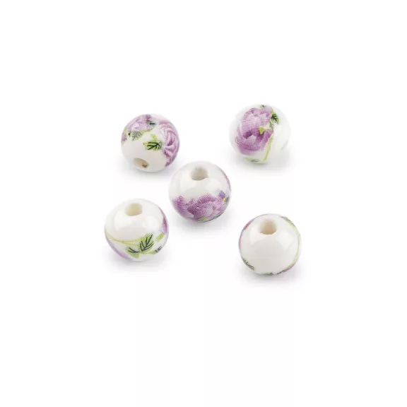 Porcelán gyöngy virággal Ø10 mm - 6 lila rózsa (5 db-os csomagolás) Porcelán gyöngy virággal Ø10 mm - 6 lila rózsa (5 db-os csomagolás)