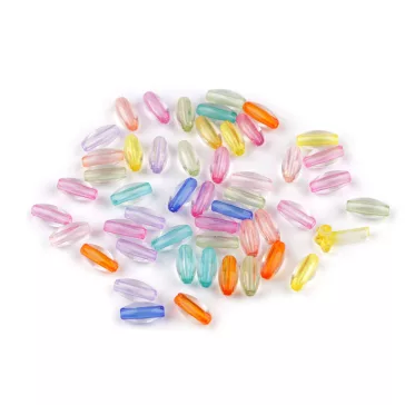   Átlátszó műanyag gyöngyök színes cérnával 6x12 mm ovális - mix (100 g-os csomagolás)