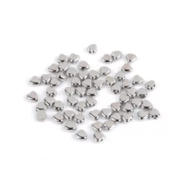   Műanyag gyöngy mini csillag, szívecske, kocka metalikus - 3 ezüst szív (60 g-os csomagolás)