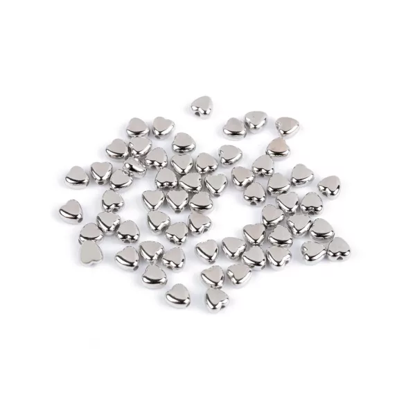 Műanyag gyöngy mini csillag, szívecske, kocka metalikus - 3 ezüst szív (300 g-os csomagolás) Műanyag gyöngy mini csillag, szívecske, kocka metalikus - 3 ezüst szív (300 g-os csomagolás)