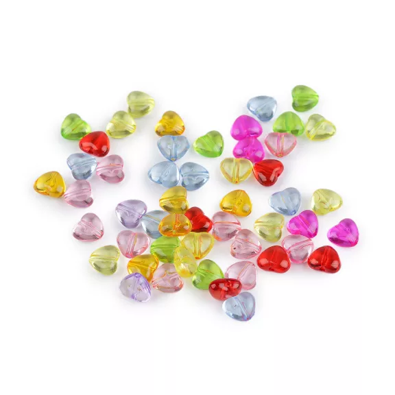 Műanyag gyöngyök szív 8x9 mm - mix (500 g-os csomagolás) Műanyag gyöngyök szív 8x9 mm - mix (500 g-os csomagolás)