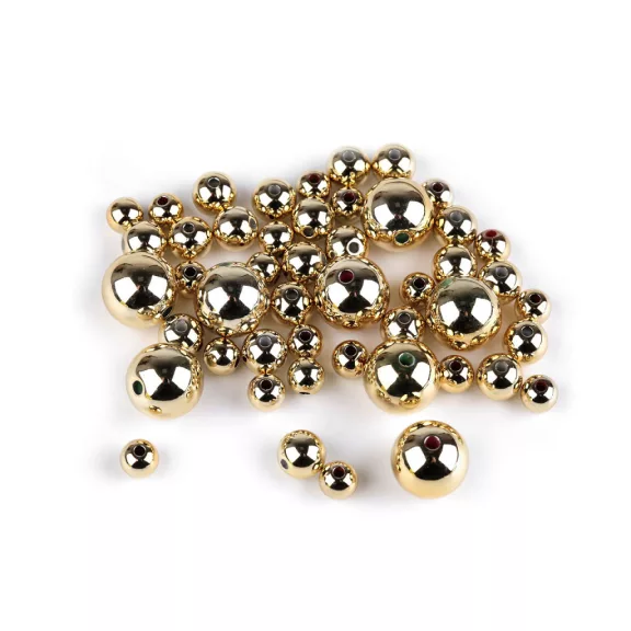 Fémhatású müanyag gyöngy karácsonyi kézműveskedéshez, vegyes méretben - 3 világos arany (1 zacskó) Fémhatású müanyag gyöngy karácsonyi kézműveskedéshez, vegyes méretben - 3 világos arany (1 zacskó)