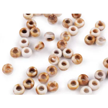  Márványhatású műanyag gyöngyök nagy lyukú 6x9 mm - világos bézs (200 g-os csomagolás)