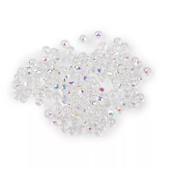 Üveggyöngyökkel vágott tűzkorongok 4 mm AB effektussal - 1 Transparent AB (1 zacskó) Üveggyöngyökkel vágott tűzkorongok 4 mm AB effektussal - 1 Transparent AB (1 zacskó)