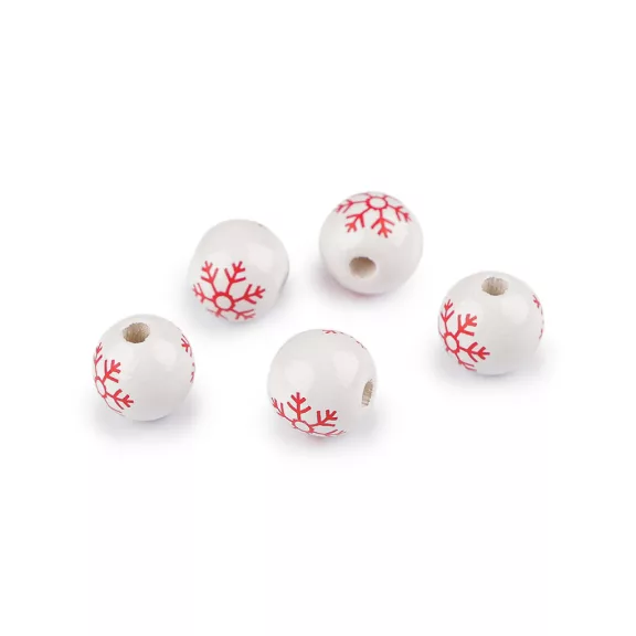 Fa gyöngyök hópehely mintával Ø16 mm - fehér piros (50 db-os csomagolás) Fa gyöngyök hópehely mintával Ø16 mm - fehér piros (50 db-os csomagolás)