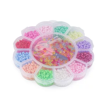   Műanyag ikerlyukú gyöngykészlet dobozban, szerszámokkal - mix (3 box)