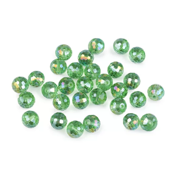 Üveggyöngy csiszolt 12 mm AB hatású tűzgyöngy - 7 pasztellzöld AB (1 zacskó) Üveggyöngy csiszolt 12 mm AB hatású tűzgyöngy - 7 pasztellzöld AB (1 zacskó)