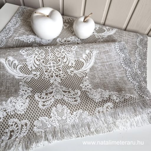 Melánzs bézs, fehér csipke mintás asztalifutó 1,8m