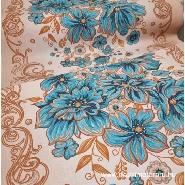 Turquoise blue flowers 50cm wide cotton fabric