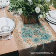 Turquoise blue flowers 50cm wide cotton fabric