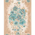 Turquoise blue flowers 50cm wide cotton fabric