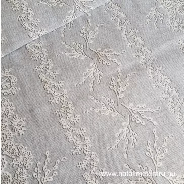 Pale grey, white lace patterned 50 cm wide cotton fabric